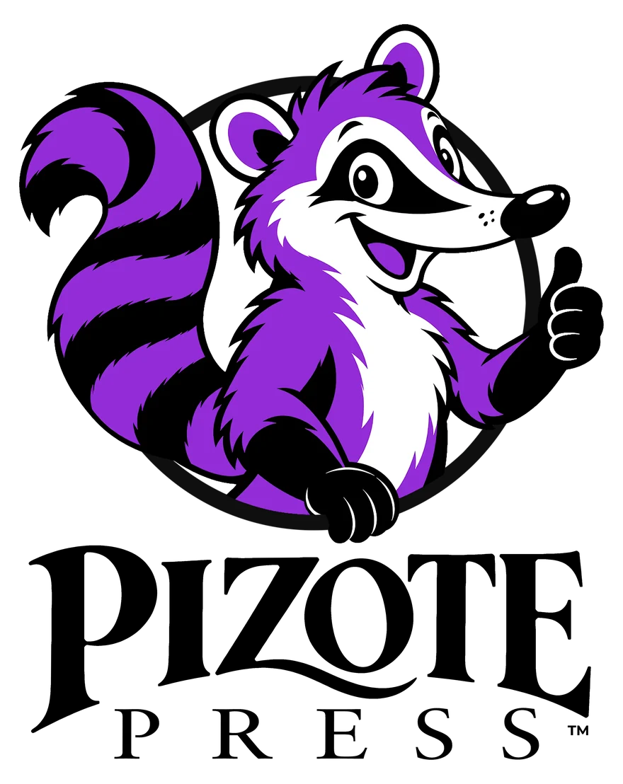 Pizote Press logo: a purple coati giving a thumbs-up above the words Pizote Press